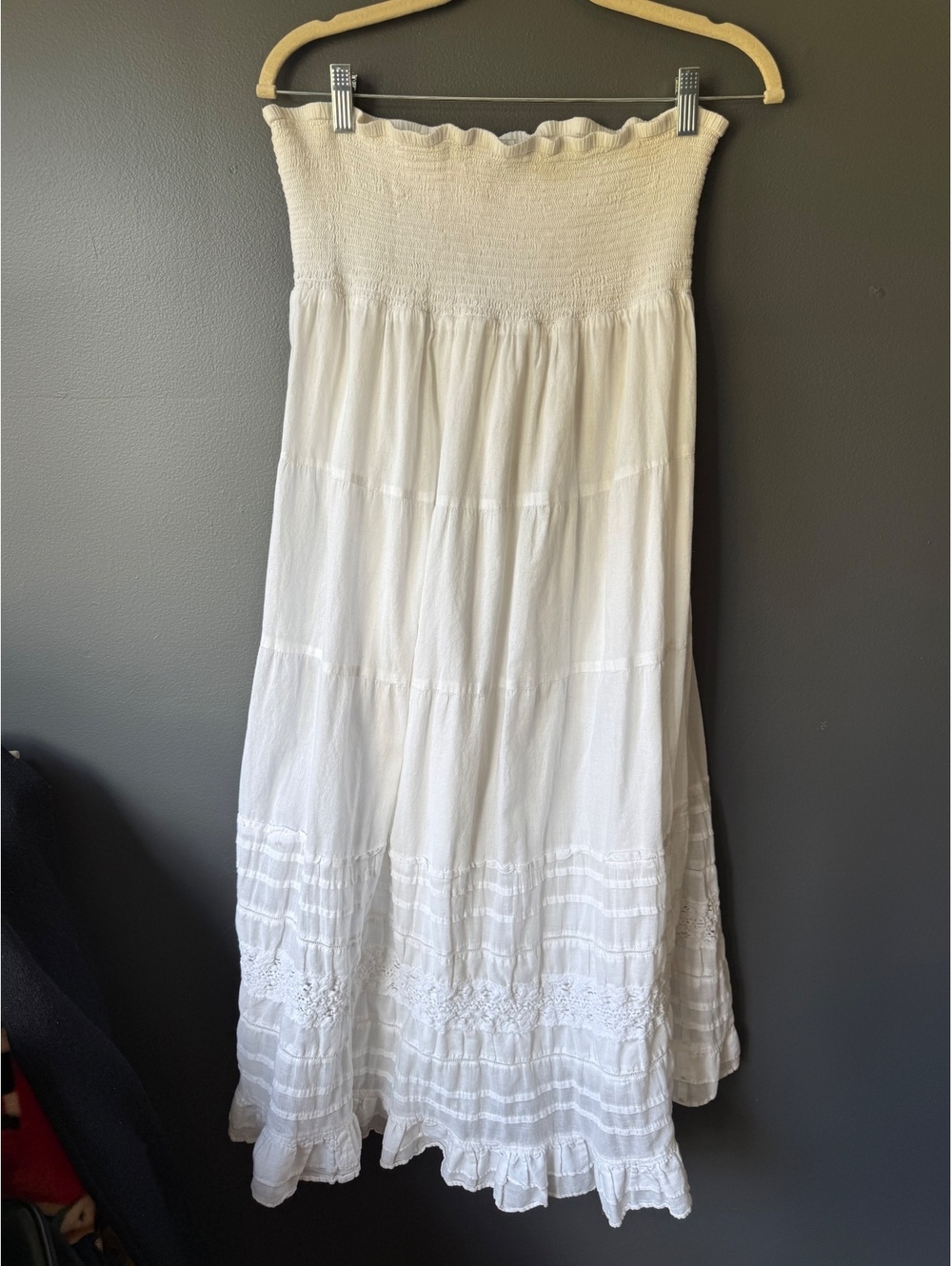 American Eagle White Strapless Maxi Dress Medium Cotton